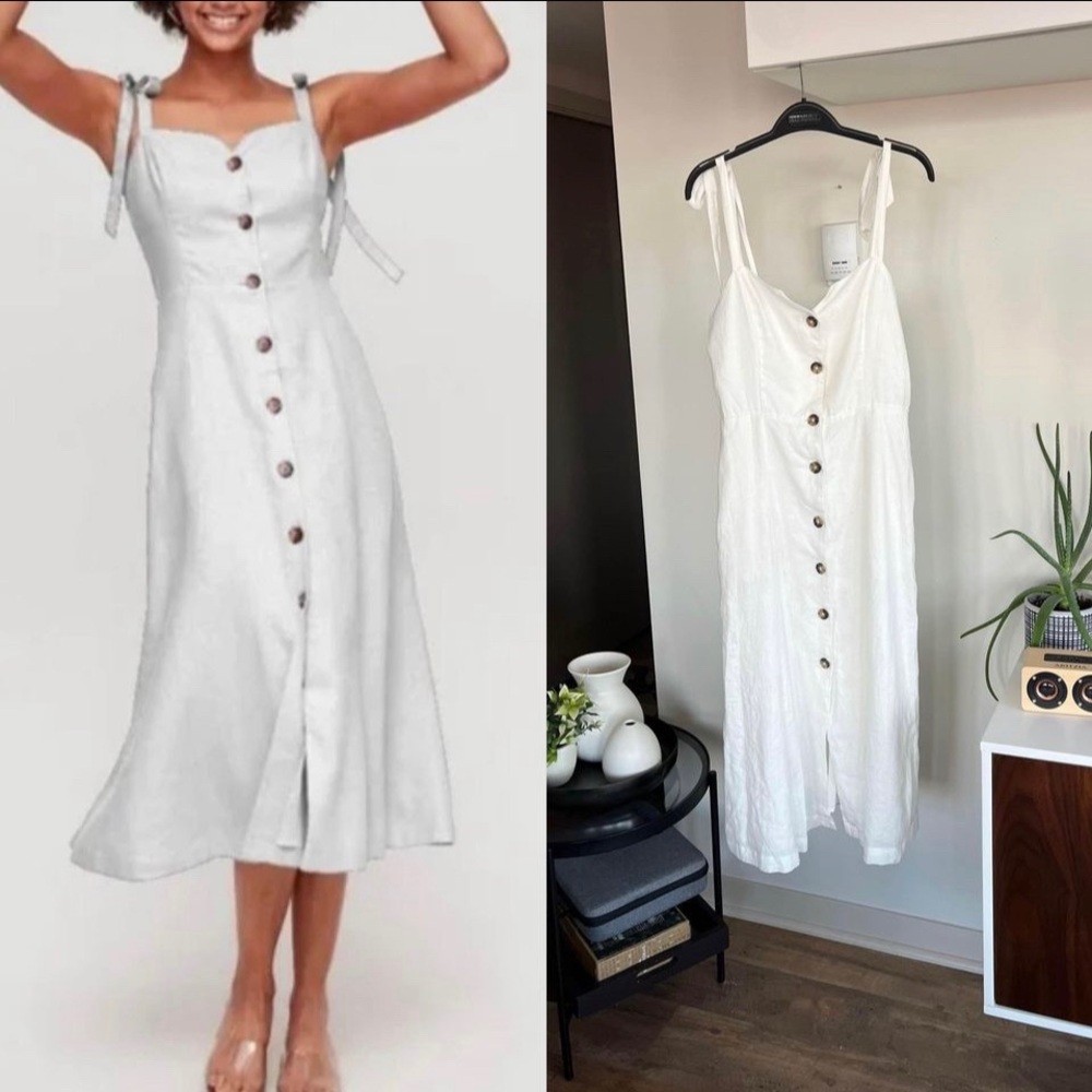 Aritzia Wilfred White Rosalie Linen Button Down New Summer Vacation Dress Sz 4
